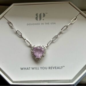 Bomb Party Hearts On Fire Purple Kunzite Heart Necklace Rhodium Plated 18”